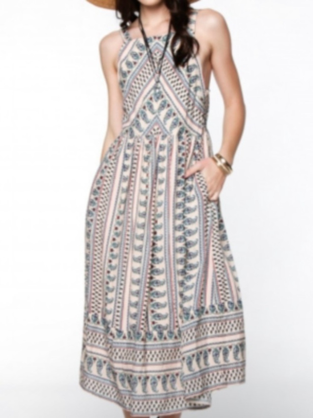 Everly Flynn Boho Festival Paisley Midi Dress Medium